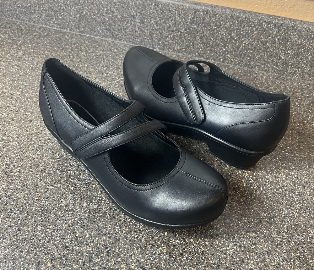 Abeo Mary Jane Comfort Casual Shoes Black Leather Women's Size 10 Snap Mid Heel